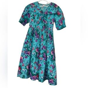 Vtg Komil Floral girls Dress Teal and Purple Sz 7 Honolulu Hawaii